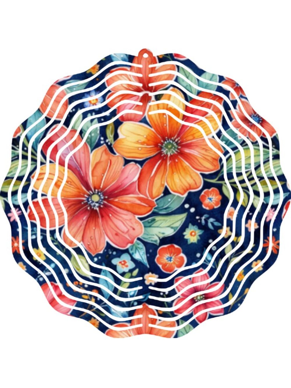 Floral Wind Spinner 10" Metal Orange Blossom Outdoor Garden Decor 3D Yard Art
